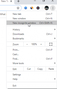 Chrome incognito window